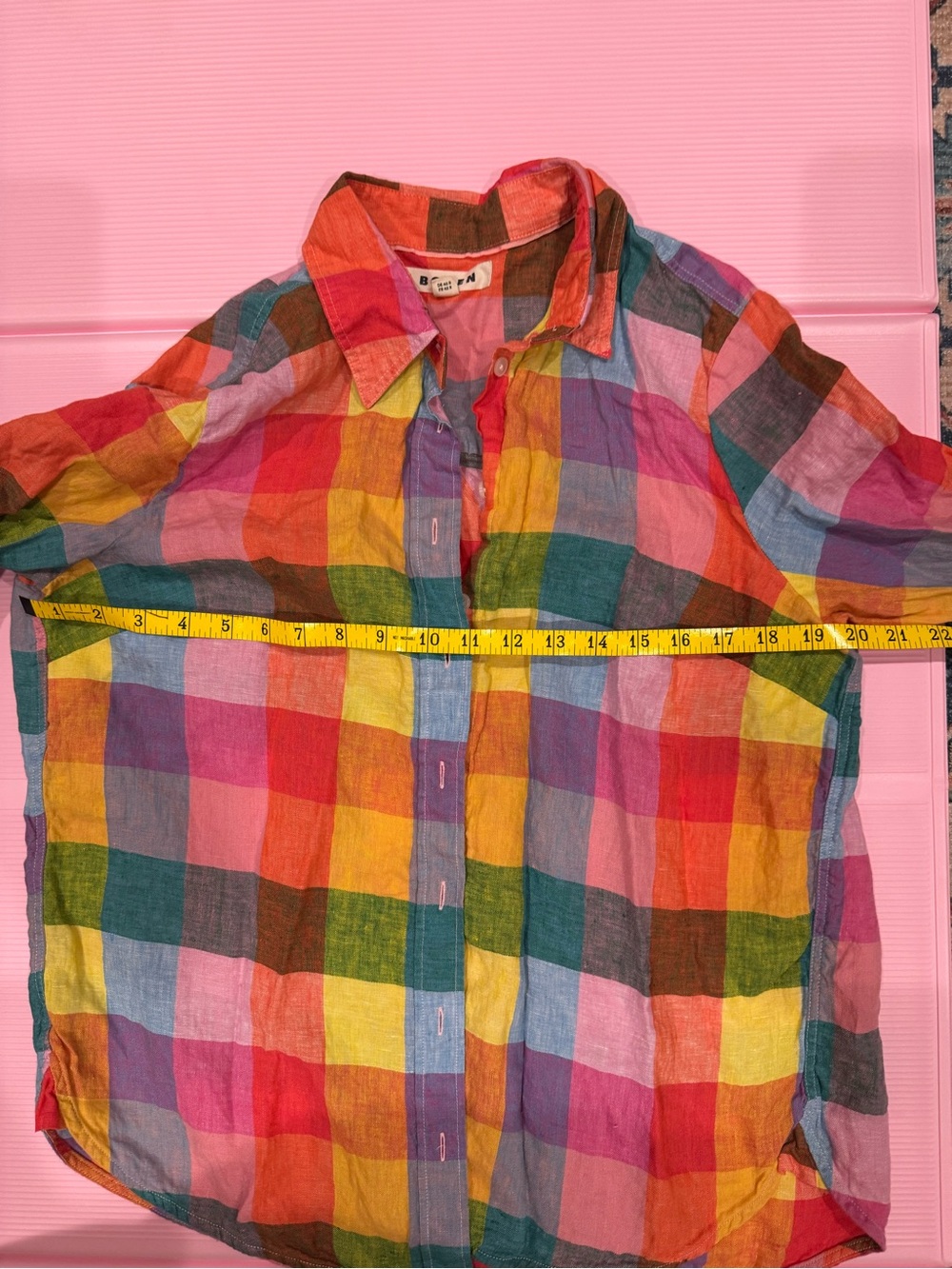 Boden Rainbow Plaid Linen Button-Down Shirt, 10 - Picture 5 of 5